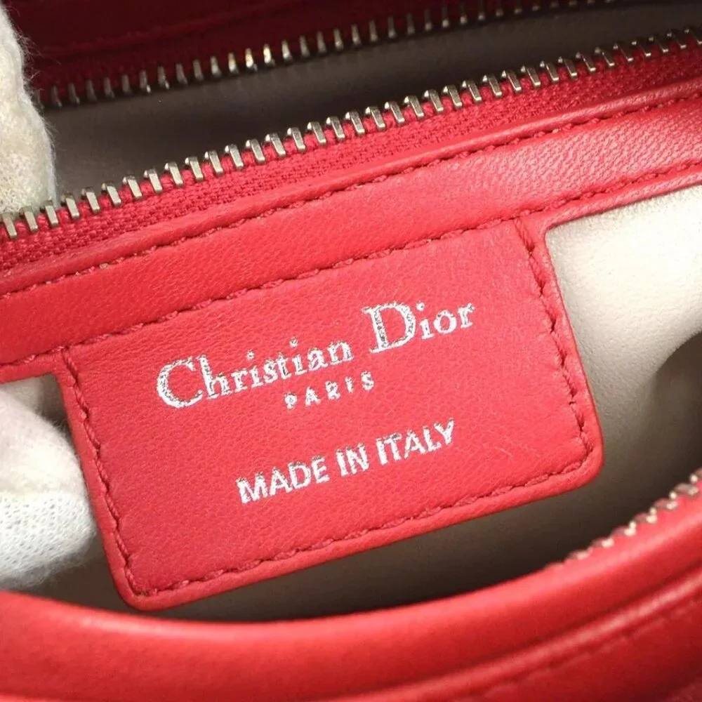 Christian Dior Pink Lambskin Lady Dior Cannage 2way Handbag